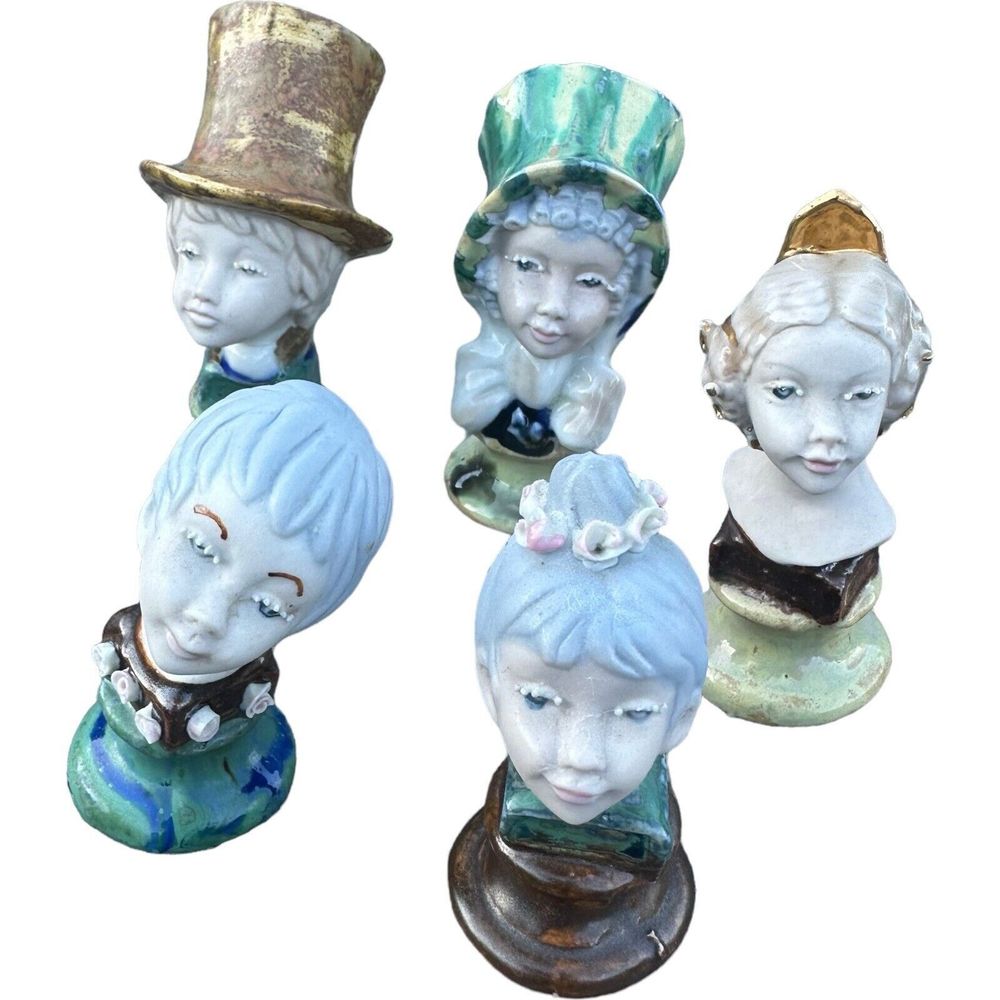 Lot Of 5 Rare Ramon Ingles Valencia Spain Porcelain Bust Figurines Man Woman HTF